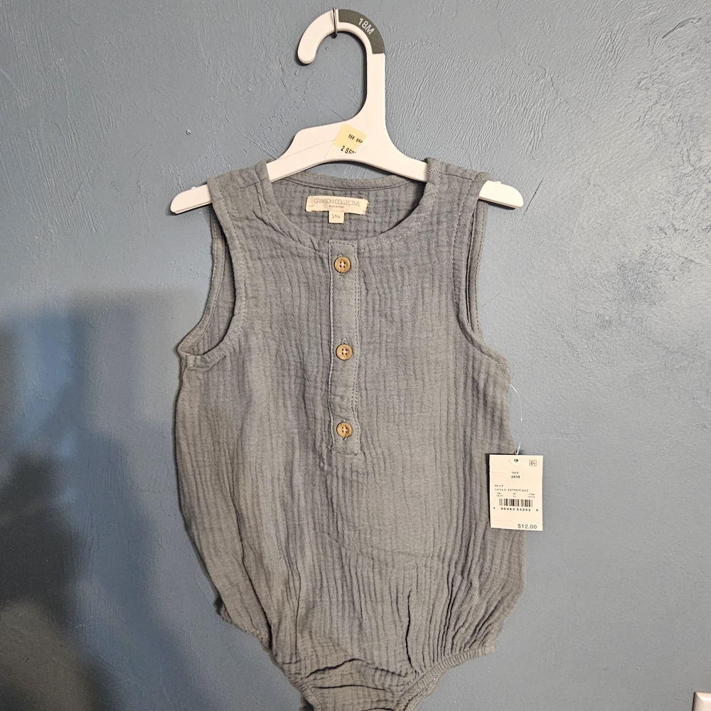 Grayson Collective Gray Sleeveless Baby Romper with Wooden Buttons